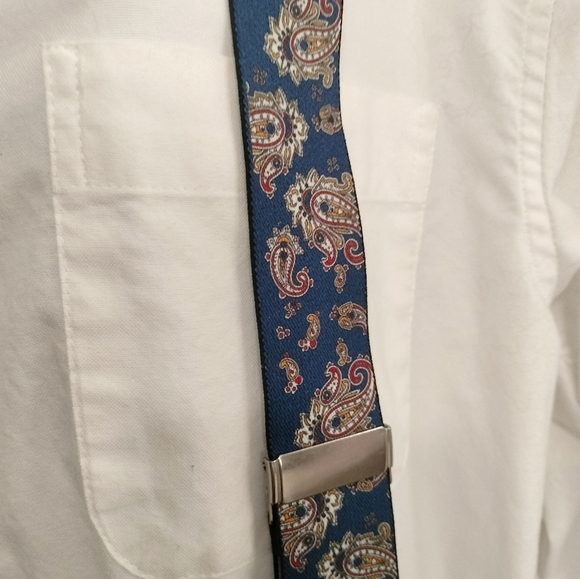 Paisley Blue Men's Suspenders with Leather Accents Formal Bridal Adjustable - Picture 3 of 7